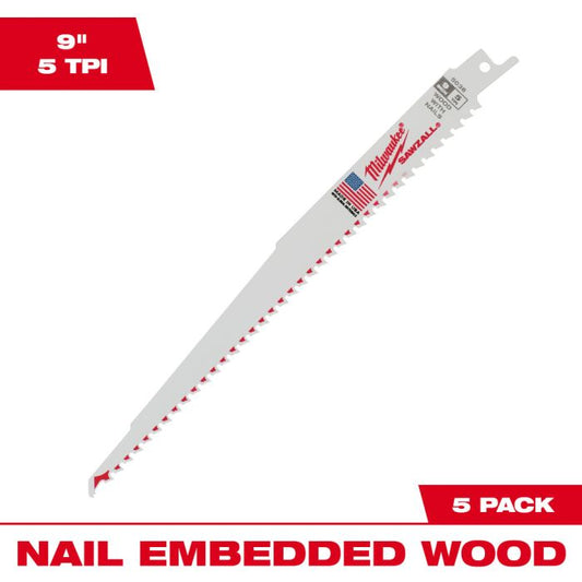NAIL WOOD 釘入り木材用レシプロソーブレード 5TPI 229mm （5本パック）