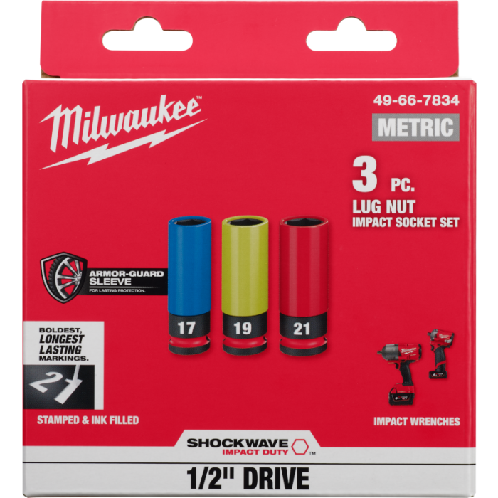 SHOCKWAVE IMPACT DUTY ホイールナット用インパクトソケットセット 1/2インチ（12.7mm）角 (17,19,21mm)