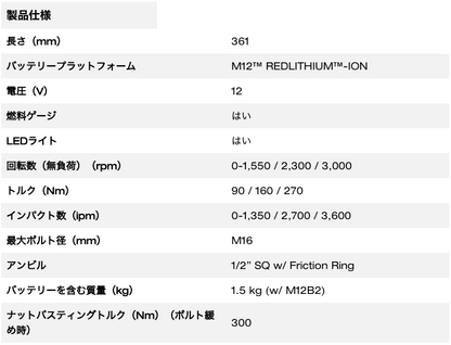 M12 FUEL™ 1/2インチ 300Nmアングルインパクトレンチ