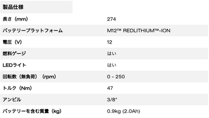 M12™ 3/8インチラチェットレンチ